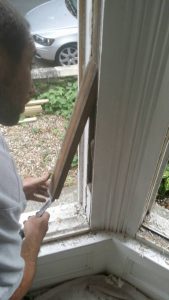 Sash window repair and overhauling, pocket and weight removal to install new sash cords