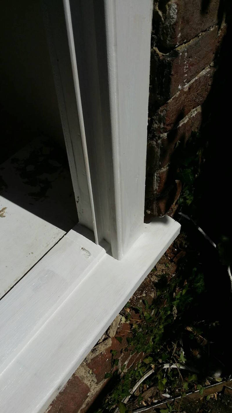Sash window sill rebuilt primed and undercoated