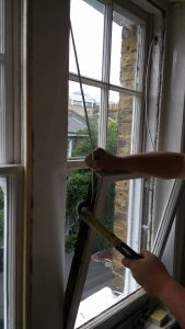 Kensington and Shepherd’s Bush sash window draught proofing installed and windows being rebuilt