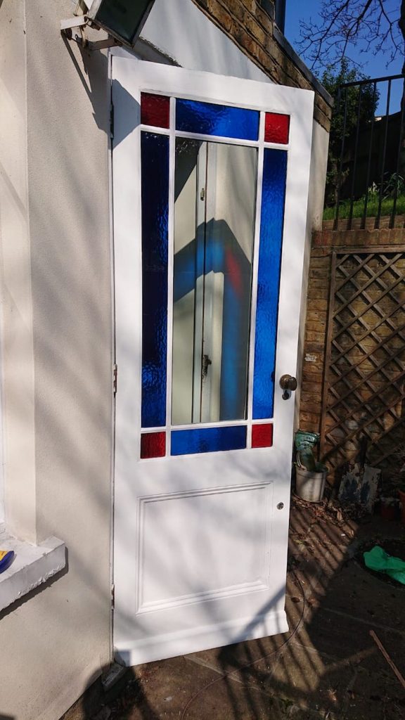External of door thin double glazed coloured units- glazing bar